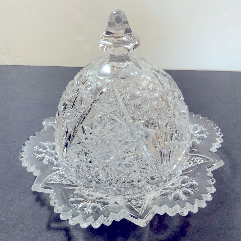 Domed Butter Cheese Dish Star Imperial Glass Vintage Signed